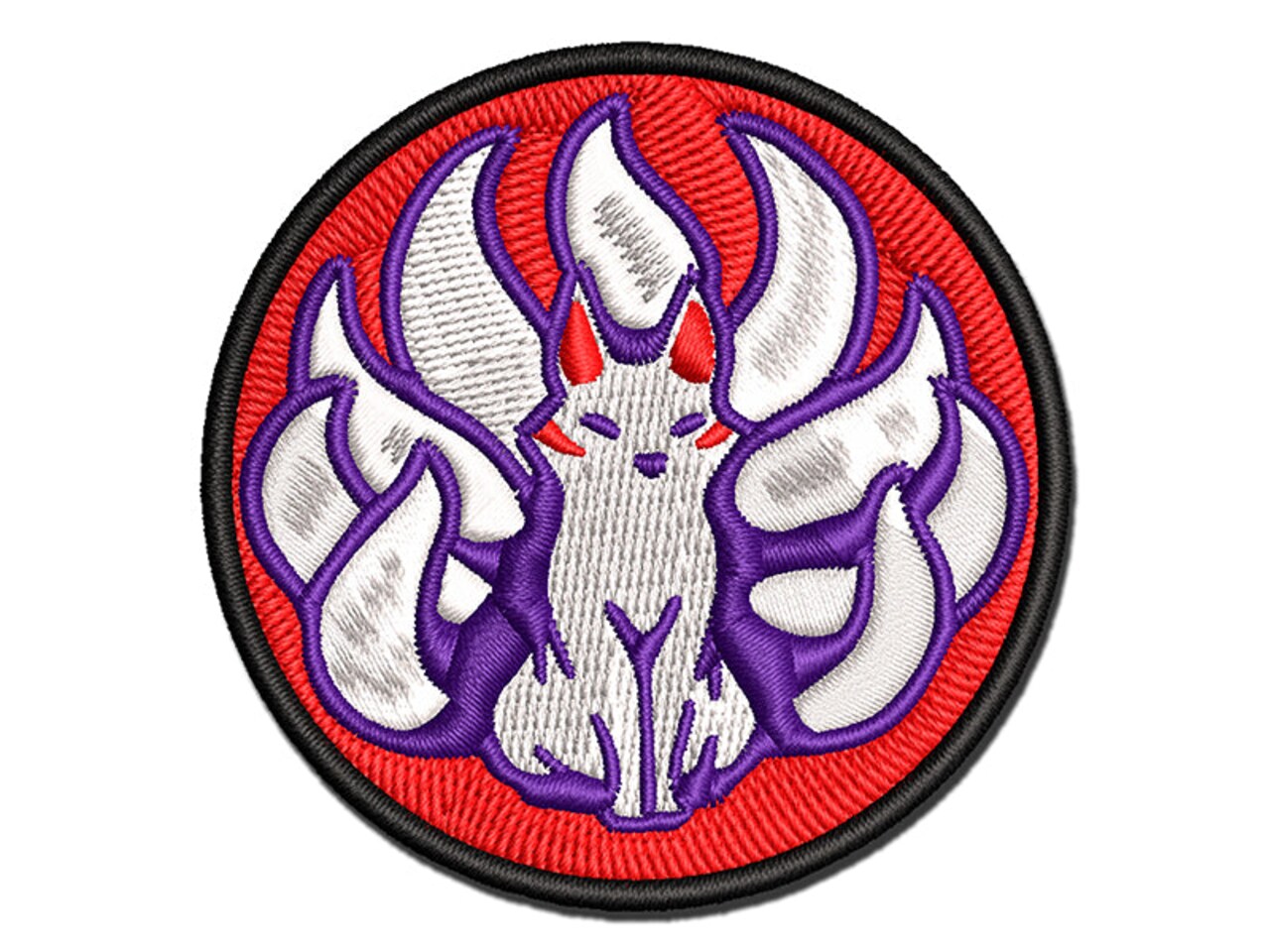 Kitsune Japanese Nine Tailed Fox Multi-Color Embroidered Iron-On or Hook & Loop Patch Applique